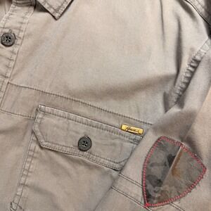 Howe Creative Workforce No 65 Mens XL Gray Button Down Twill Shirt Camo Patch